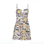 Tiger print hollow out cami cut out mini dress  | Festival Outfits Women