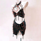 Metal chain hollow out halter slit mini skirt set  | Festival Outfits Women