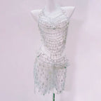 Metal chain hollow out spider applique mini skirt set  | Festival Outfits Women