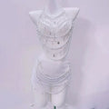 Halter beaded hollow out backless mini skirt set  | Festival Outfits Women