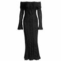 Long flared sleeve off shoulder lace self tie maxi dress  | Festival Outfits Women
