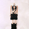 Halter hollow out beaded sweetheart applique mini skirt set  | Festival Outfits Women