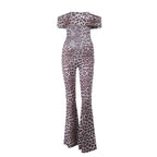 Leopard print off shoulder ruched jumpsuit  | Festival Outfits Women