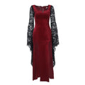 Long flared sleeve lace square neck slit midi dress  | Festival Outfits Women