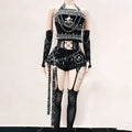Halter hollow out metal chain rivet applique pant set  | Festival Outfits Women