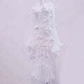 Long flared sleeve flower applique lace hem maxi dress  | Festival Outfits Women