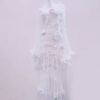 Long flared sleeve flower applique lace hem maxi dress  | Festival Outfits Women