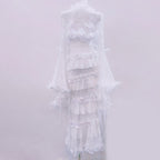 Long flared sleeve flower applique lace hem maxi dress  | Festival Outfits Women