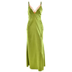 Satin lace hem v neck zip-up cami maxi dress  | Festival Outfits Women