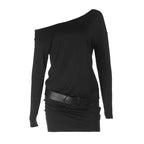 One shoulder long sleeve irregular mini dress  | Festival Outfits Women