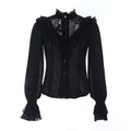 Long sleeve lace button ruffle solid top  | Festival Outfits Women