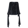 Long sleeve v neck ruffle button top  | Festival Outfits Women