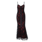 V neck flower applique lace cami maxi dress  | Festival Outfits Women
