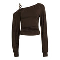 Long sleeve o ring beaded ruched irregular top  | Festival Outfits Women