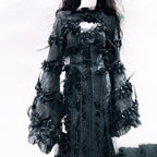 Lace hem long sleeve flower applique maxi dress  | Festival Outfits Women