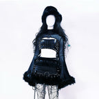 Long sleeve fluffy high neck rivet applique top  | Festival Outfits Women
