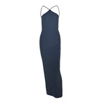 Slit backless solid cami maxi dress  | Festival Outfits Women