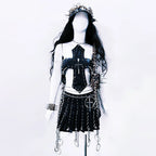 Cross applique metal chain hollow out cut out top  | Festival Outfits Women