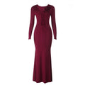 Long sleeve flower applique self tie solid maxi dress  | Festival Outfits Women