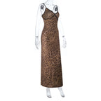 Leopard print v neck backless cami maxi dress  | Festival Outfits Women