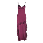 Irregular ruffle v neck satin cami midi dress  | Festival Outfits Women