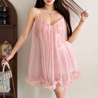 Glitter mesh v neck ruffle cami mini dress  | Festival Outfits Women