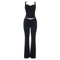 V neck lace hem low rise backless cami pant set  | Festival Outfits Women