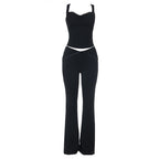 V neck lace hem low rise backless cami pant set  | Festival Outfits Women