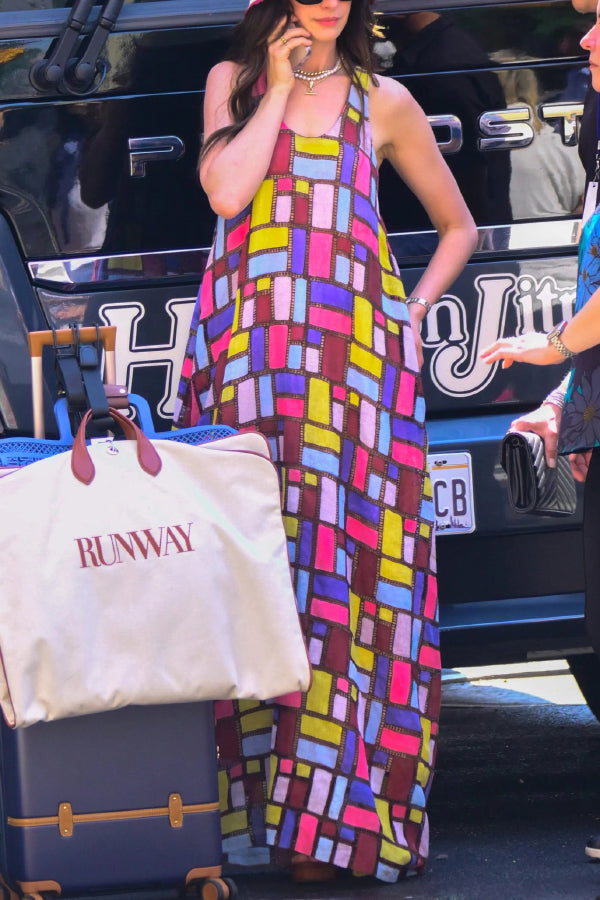 Stylish Color-blocked Plaid Print Sleeveless Round Neck Loose Maxi Dress