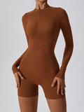 Sporty Solid Zip Up Long Sleeve Romper