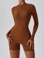 Sporty Solid Zip Up Long Sleeve Romper