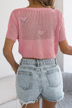 Solid Color Loose-fitting Hollow V-neck Short-sleeved Knitted Cardigan