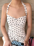 Busty V-Neck Reveals Collarbone Halter Vest