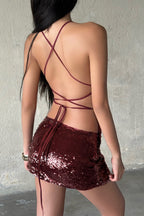 Red Deep Back Sequin Mini Dress