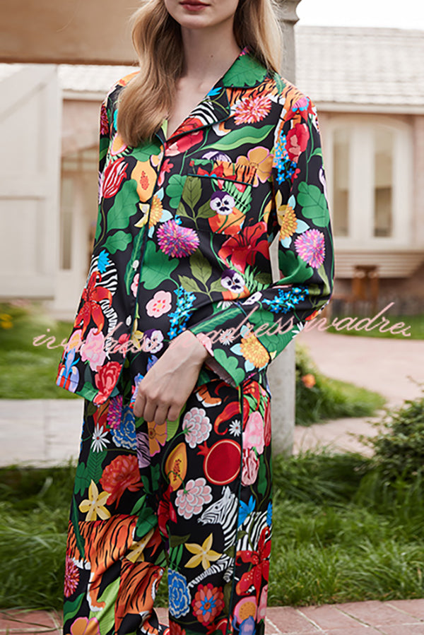 Tiger and Zebra Printed Home Long Sleeved Two-piece Set