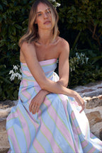 Spaghetti Strap Horizontal Diagonal Stripe A Line Maxi Dress
