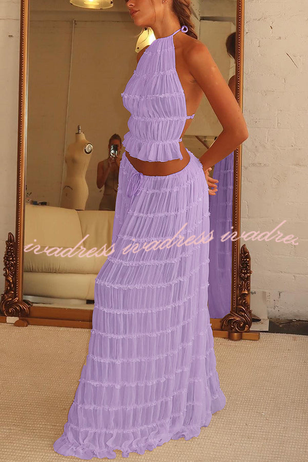 Versatility and Vintage Charm Pleated Drawstring Waist Tiered Maxi Skirt