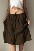Vintage Brown Pleated A-Line Skirt