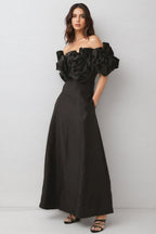 Paca Black Strapless 3D Floral Maxi Dress