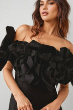 Paca Black Strapless 3D Floral Maxi Dress