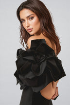 Paca Black Strapless 3D Floral Maxi Dress