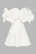 Evelyn White Oversized Floral Applique Mini Dress
