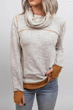 Casual Cowl Neck Color Block Sweatshirt with Thumb Hole