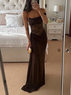 Spaghetti Strap Lace Patchwork Long Dress