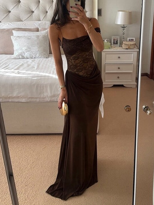 Spaghetti Strap Lace Patchwork Long Dress