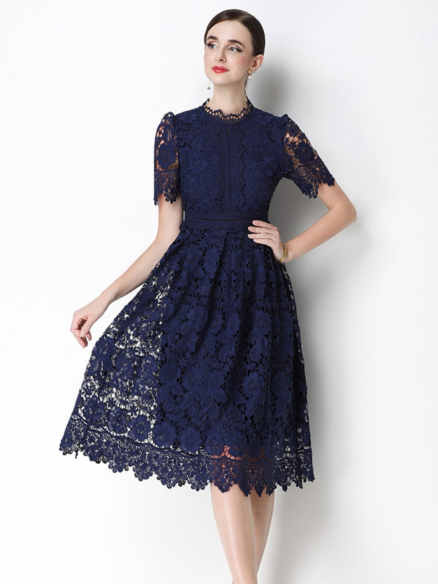 Hollow-out Water-soluble Lace Midi Dress