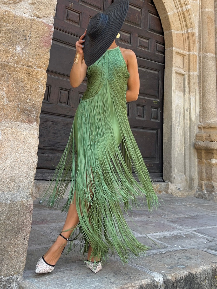 Halter Tassel Reunion Formal Dress Maxi Dresses