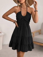Halter V-neck Drawstring Loose-fit Vacation Maxi Dresses