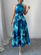 Printed Halter Sleeveless Vacation And Leisure Maxi Dresses