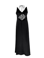 Black Lace Open Backless Halter High-waisted Long Dress